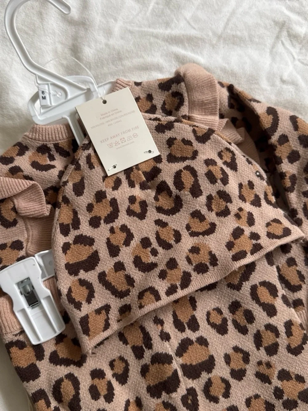 Leopard Knit Kids Pajama Set - Tan